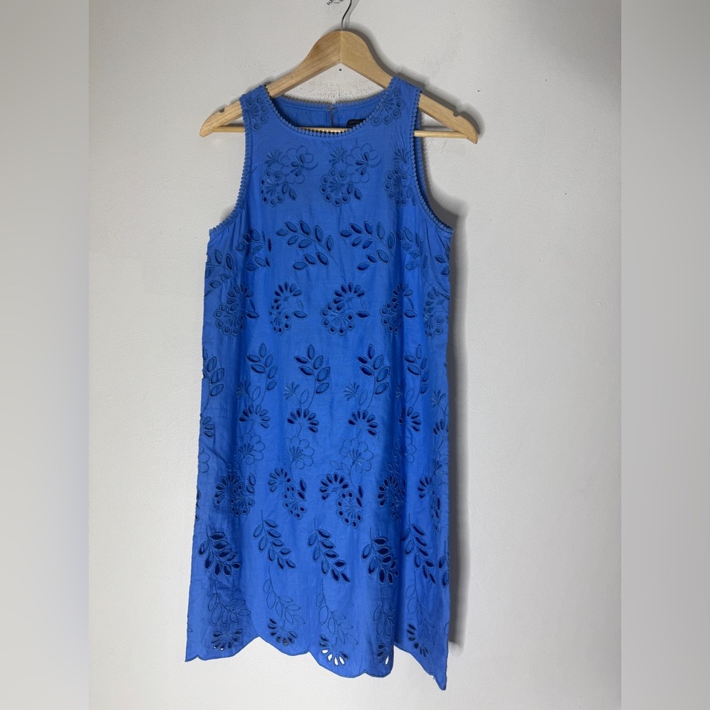 Ann Taylor Womens Mini Shift Dress Size 8 Blue Floral Eyelet‎ Sleeveless Summer